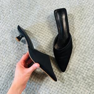 Classic Y2K Style Pointed Toe Kitten Heel Mules Black Classy Womens 41/10.5